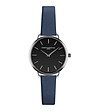 Сребрист дамски часовник с черен циферблат и каишка в синьо Forget-0 снимка