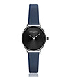 Сребрист часовник с черен циферблат и каишка в синьо Alfina-0 снимка