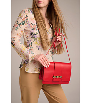 Червена дамска чанта от естествена кожа Telmia снимка