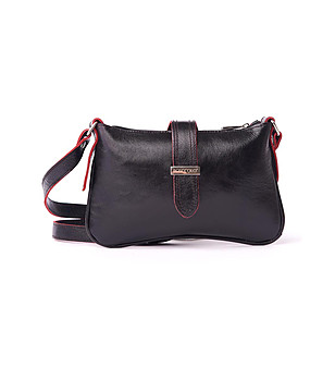 Малка дамска кожена чанта в черно и червено Hestia снимка