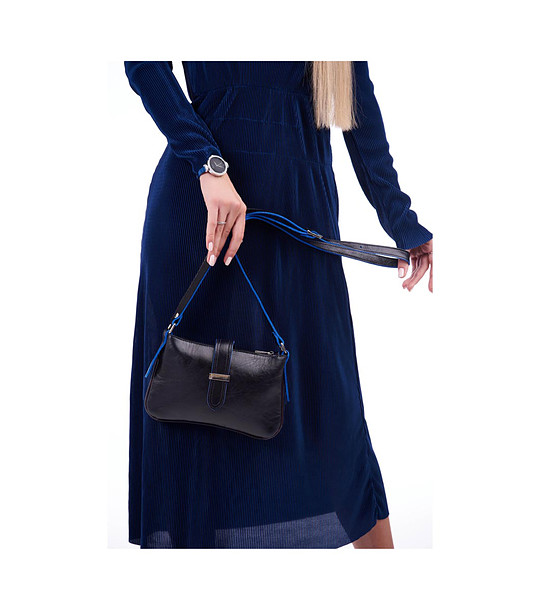 Малка дамска кожена чанта в черно и синьо Hestia снимка