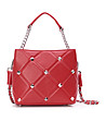 Червена дамска кожена чанта с декорация Lisette-1 снимка
