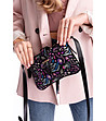 Черна дамска чанта с бродерии с морски мотиви в розово Farida-0 снимка