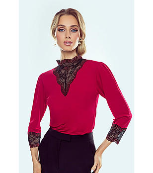 Дамска блуза в цвят бордо с черна дантела Agnis снимка