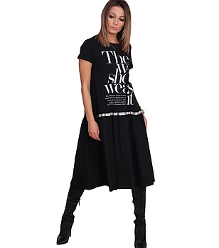 Памучна черна рокля с надписи Denia снимка