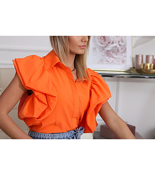 Оранжева дамска риза с ефектни ръкави Dili снимка