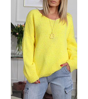 Дамски плетен пуловер в жълто Sefora снимка