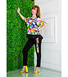 Дамски комплект от блуза и панталон с многоцветен принт-0 снимка