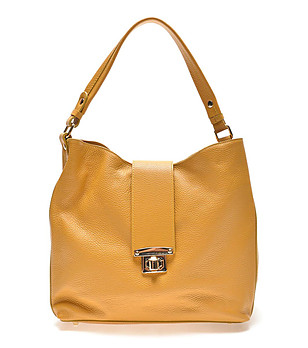 Дамска чанта от естествена кожа в жълт нюанс Kerry снимка