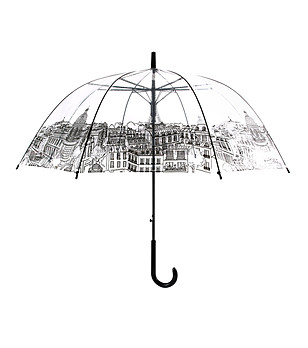 Unisex прозрачен чадър с черен принт Paris снимка