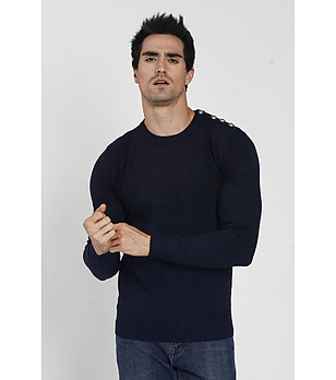 Тъмносин мъжки пуловер с кашмир и коприна Emo снимка