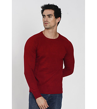 Червен мъжки пуловер с кашмир и коприна Hedeon снимка