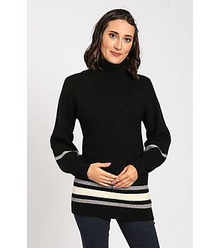 Черен дамски пуловер с контрастни кантове Lia снимка