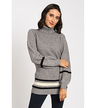 Сив дамски пуловер с контрастни кантове Lia снимка