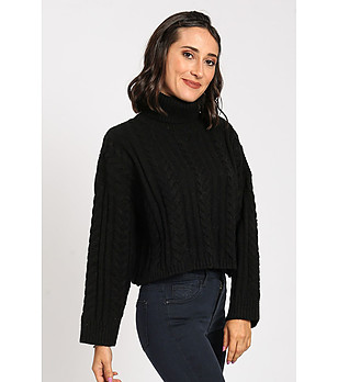 Къс дамски пуловер в черно с кашмир Rinela снимка