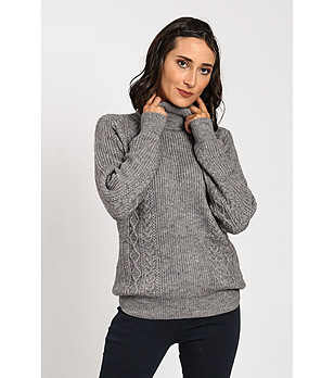 Дамски поло пуловер в сиво с кашмир Siela снимка