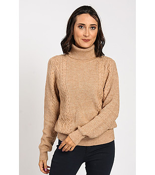 Дамски поло пуловер в цвят камел с кашмир Siela снимка