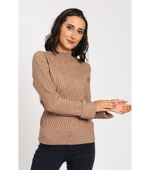 Дамски пуловер в цвят камел с кашмир Irina снимка