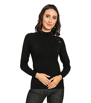 Дамски пуловер с кашмир и коприна в черно Aria снимка