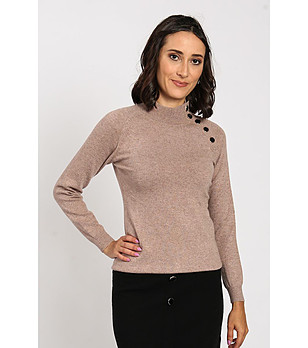 Дамски пуловер с кашмир и коприна в бежов меланж Aria снимка