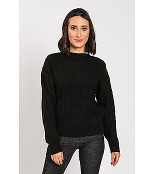 Черен дамски топъл пуловер с естествени влакна Gladis снимка
