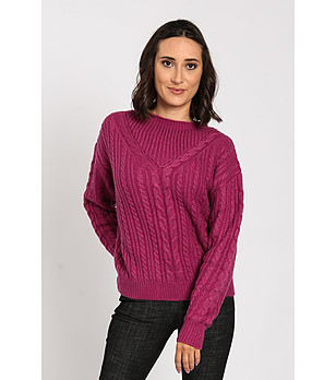 Розов дамски топъл пуловер с естествени влакна Gladis снимка