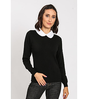Дамски черен пуловер с бяла яка Klea снимка