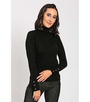 Черен дамски пуловер с естествени материи Thalia снимка