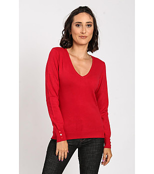Червен дамски пуловер с естествени материи Giana снимка