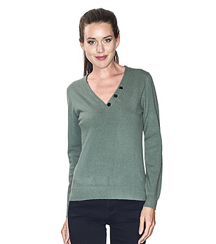 Топъл дамски пуловер в зелен нюанс от кашмир и коприна Lyubina снимка