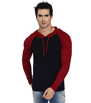 Мъжки пуловер с естествени влакна в черно и червено Adam снимка