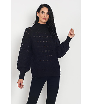 Черен дамски ажурен пуловер с кашмир и мохер Irma снимка