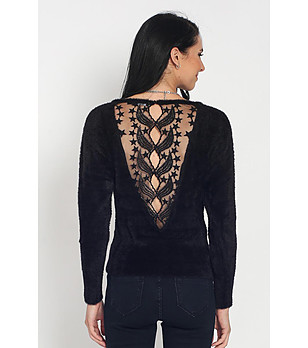Черен дамски пуловер с ефектен гръб Lenitta снимка
