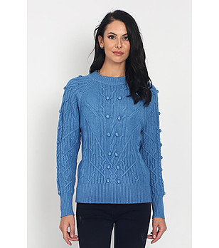 Дамски пуловер в синьо с кашмир Alva снимка