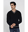 Черен мъжки пуловер с бели кантове Bisson-0 снимка