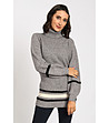 Сив дамски пуловер с контрастни кантове Lia-0 снимка