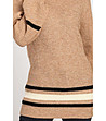Бежов дамски пуловер с контрастни кантове Lia-3 снимка