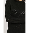 Черен дамски пуловер с ажурена плетка Alfina-3 снимка