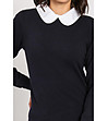 Дамски тъмносин пуловер с бяла яка Klea-3 снимка