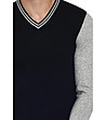 Мъжки пуловер в черно и сиво с елементи на райе Liam-3 снимка