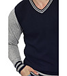 Мъжки пуловер в тъмносиньо и сиво с елементи на райе Liam -3 снимка