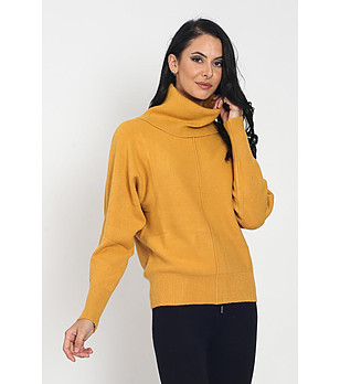 Дамски пуловер в цвят охра с кашмир Abena снимка