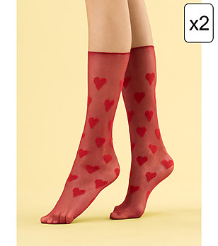 Комплект от 2 чифта червени чорапи на сърца Love me 8 DEN снимка
