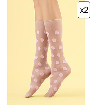 Комплект от 2 чифта 3/4 чорапи в цвят пудра на точки 8 DEN снимка