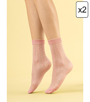 Комплект от 2 чифта чорапи в цвят пудра на точки Secco 20 DEN снимка