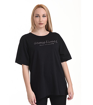 Дамска памучна черна тениска Imia снимка