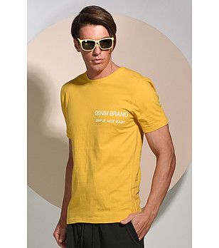 Памучна мъжка жълта тениска с надпис Mark снимка