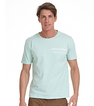 Памучна мъжка тениска с надпис Mark в цвят мента  снимка