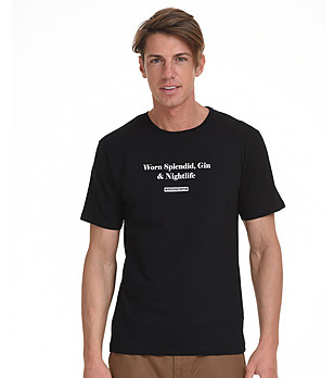 Памучна мъжка тениска в черно Andrew снимка