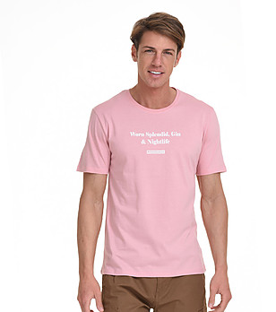 Памучна мъжка тениска в розово Andrew снимка